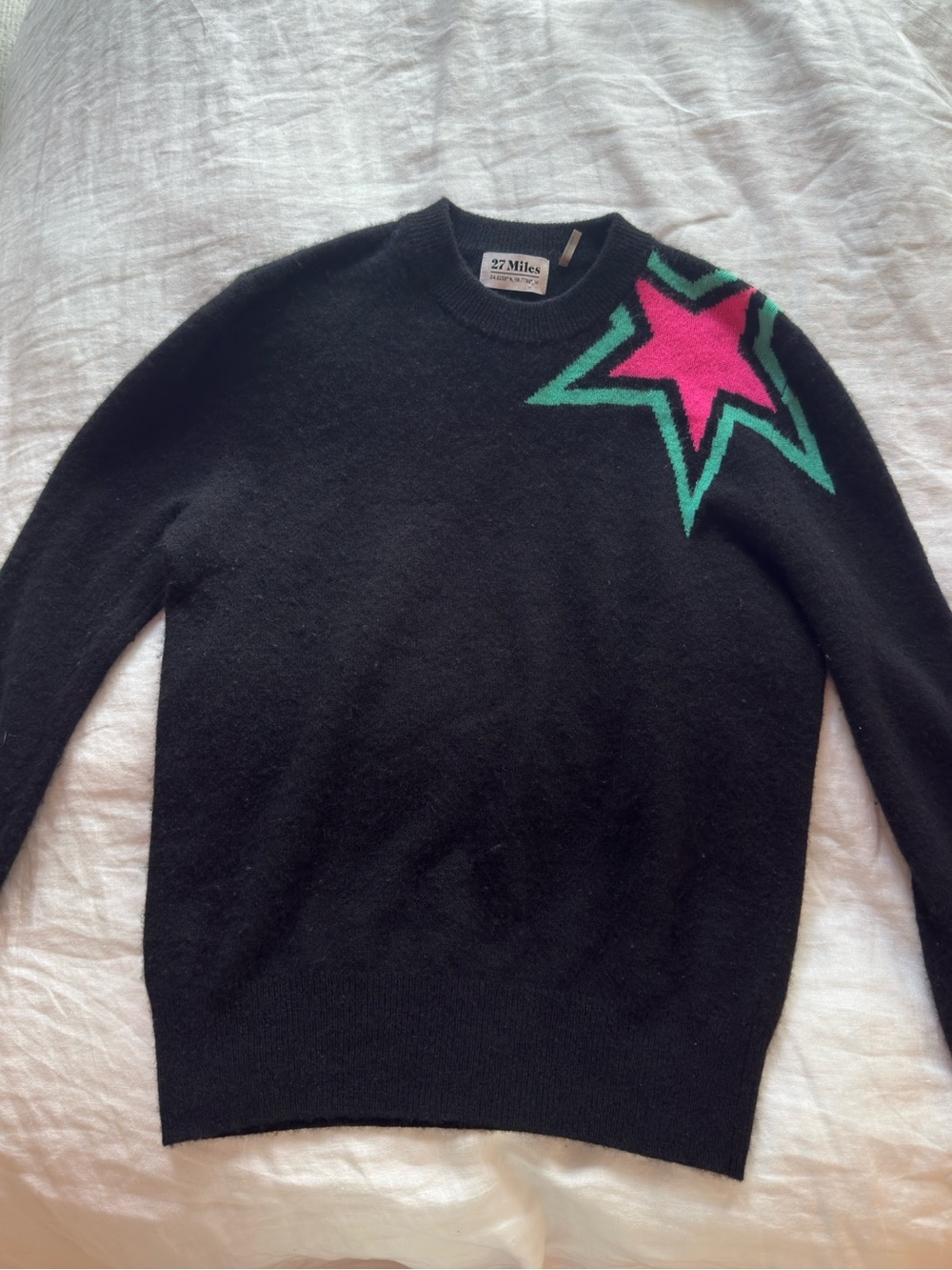 27 MILES Black Crewneck Sweater with Pink & Green Star
